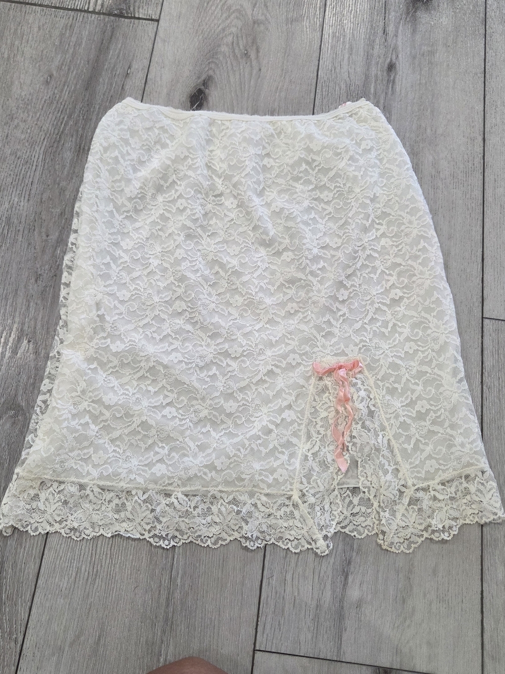 Women's Lace Half Slip with Pink Ribbon Detail
